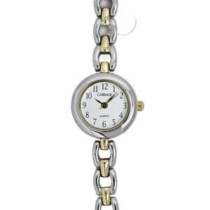 Carriage Ladies Vintage Two Tone White Dial Watch Bangle Bracelet